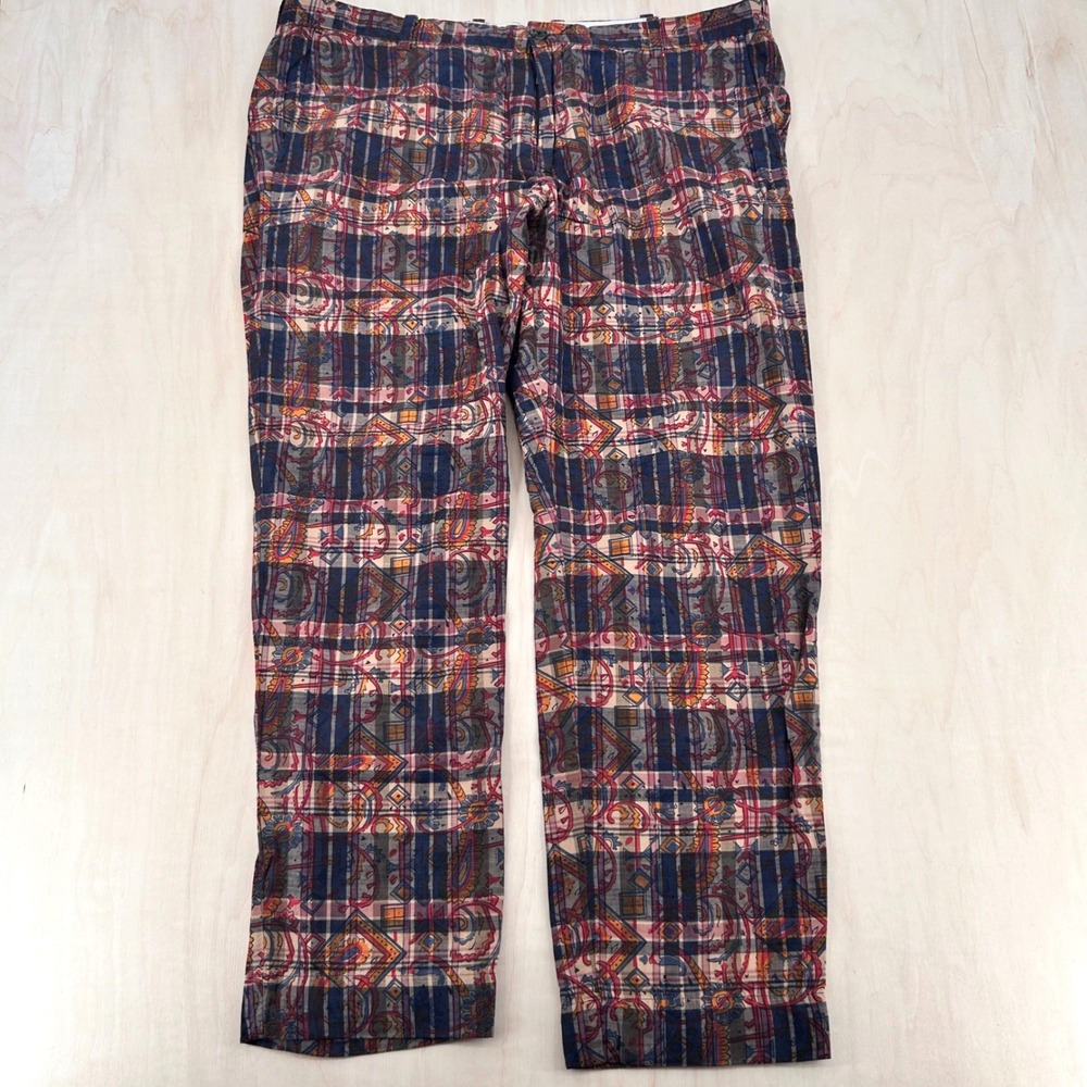 Mens Brooks Brothers Cotton Madras Pants Slub Overprint Pattern 40x30 Preppy